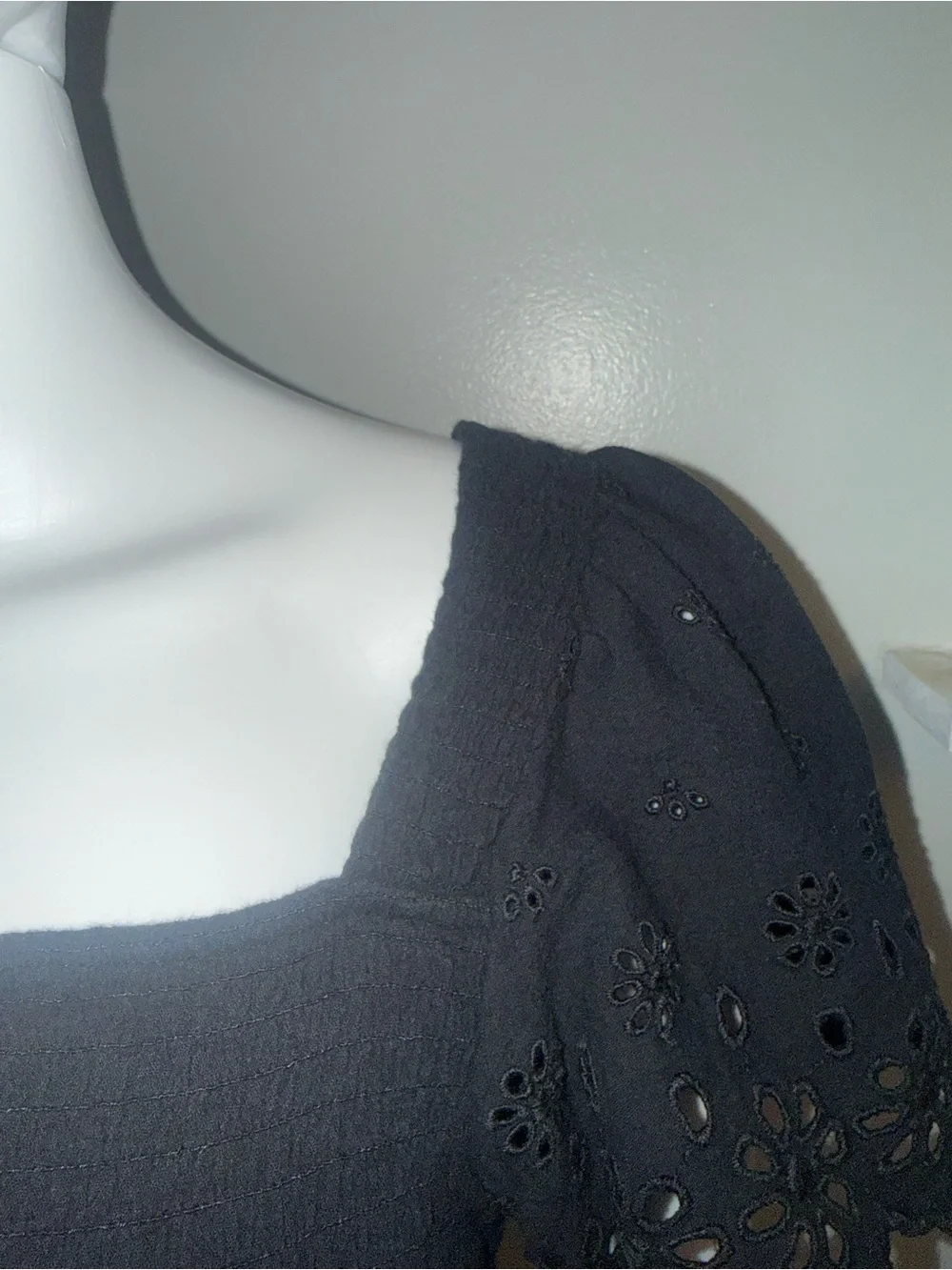 Madewell Black Square-Neck Eyelet Puff Sleeve Peplum Top